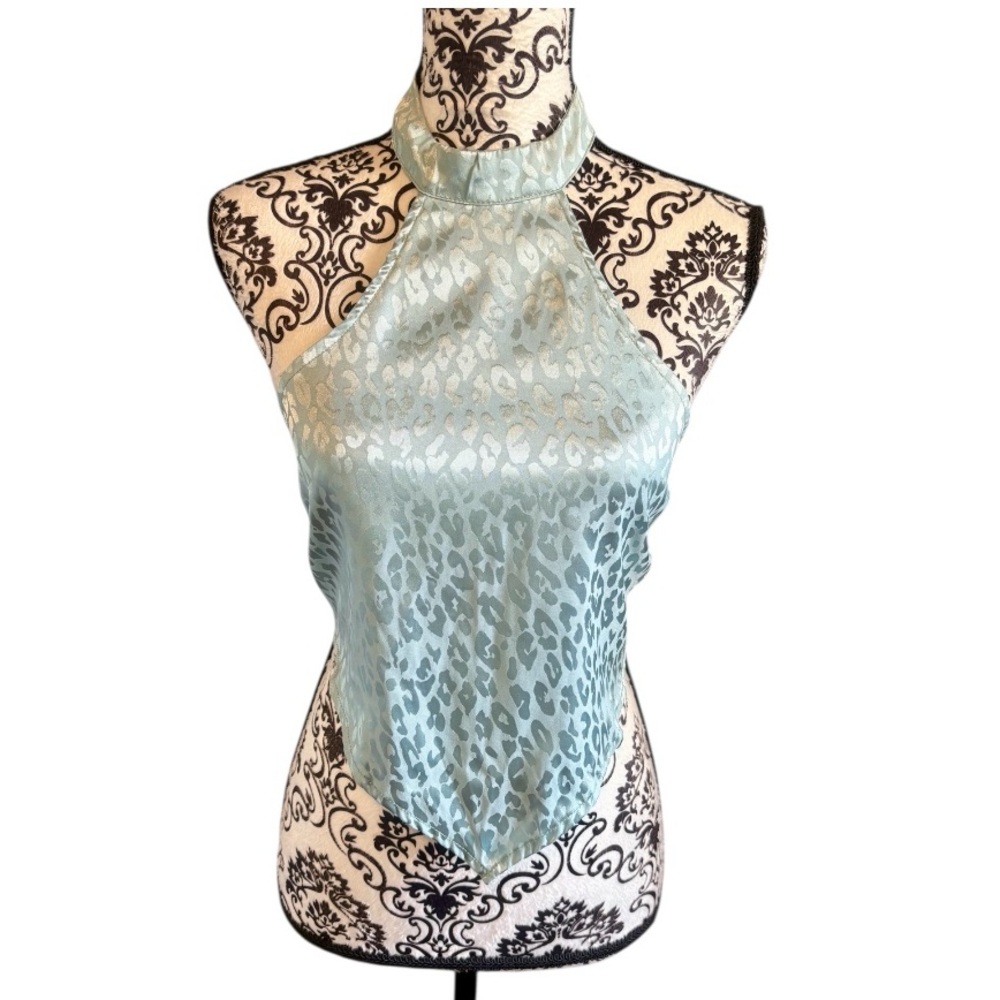 BLANC Sleek Halter Top in Light Blue Animal Print